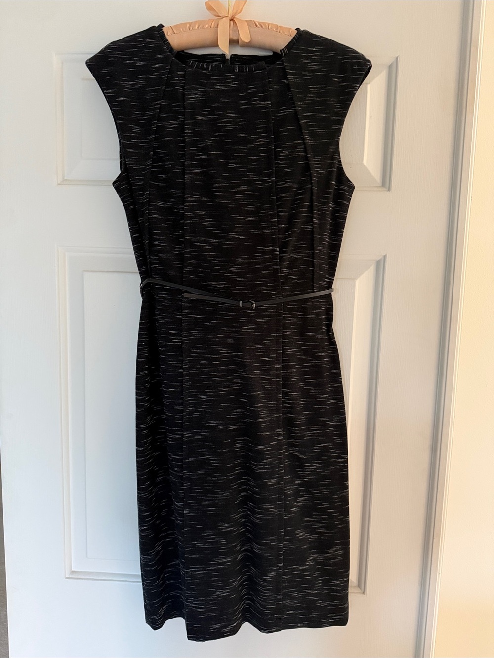 Calvin Klein Black Space-Dye Midi Sheath Dress with Slim Belt - Size 4